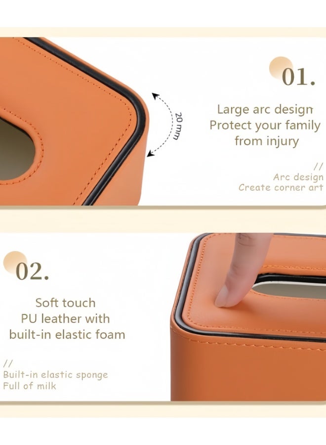 High-end Fashion PU Leather Tissue Box Holder with lid, Rectangular Napkin Facial Tissues Holder Dispenser,Home Office Car Tissue Box Cover Decorative Container with Magnetic Bottom (CX-tissue box5003-OR) - Image 4